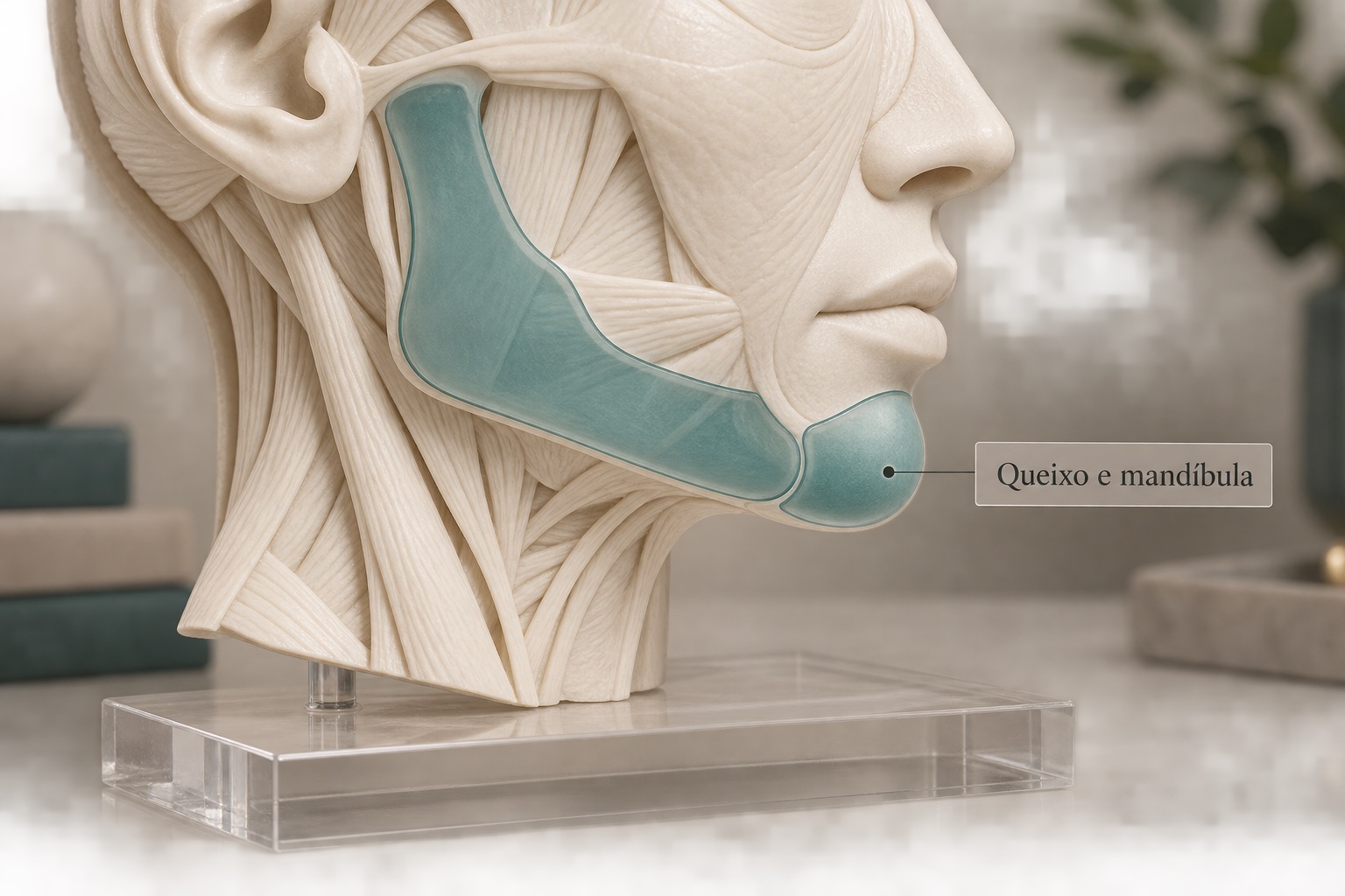 Modelo didático do queixo e da linha mandibular.