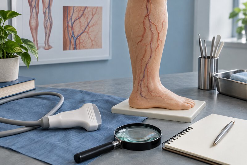 Modelo de perna e recursos de avaliação vascular.