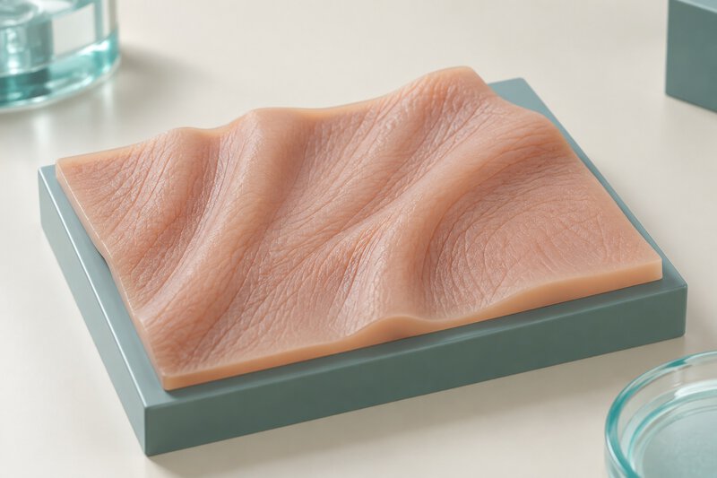 Material de silicone com pequenas dobras superficiais.