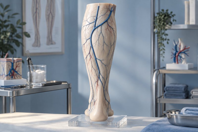 Modelo didático de perna com vasos superficiais.