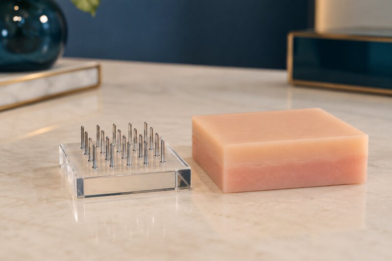 Modelo didático de cartucho e bloco de pele separados.