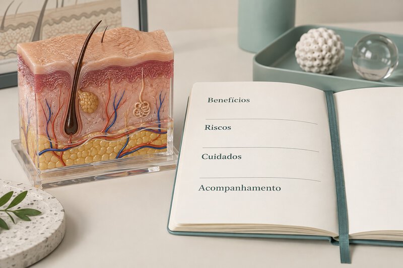 Caderno com benefícios, riscos, cuidados e acompanhamento.