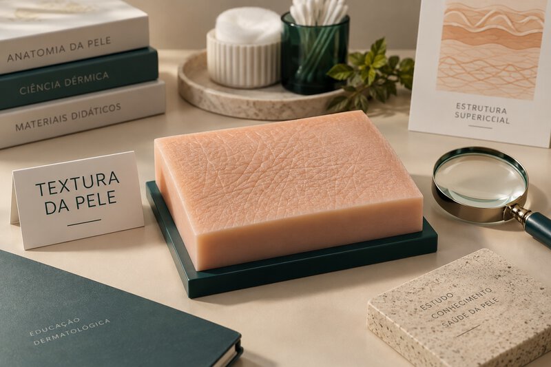 Modelo de silicone com textura e lupa.