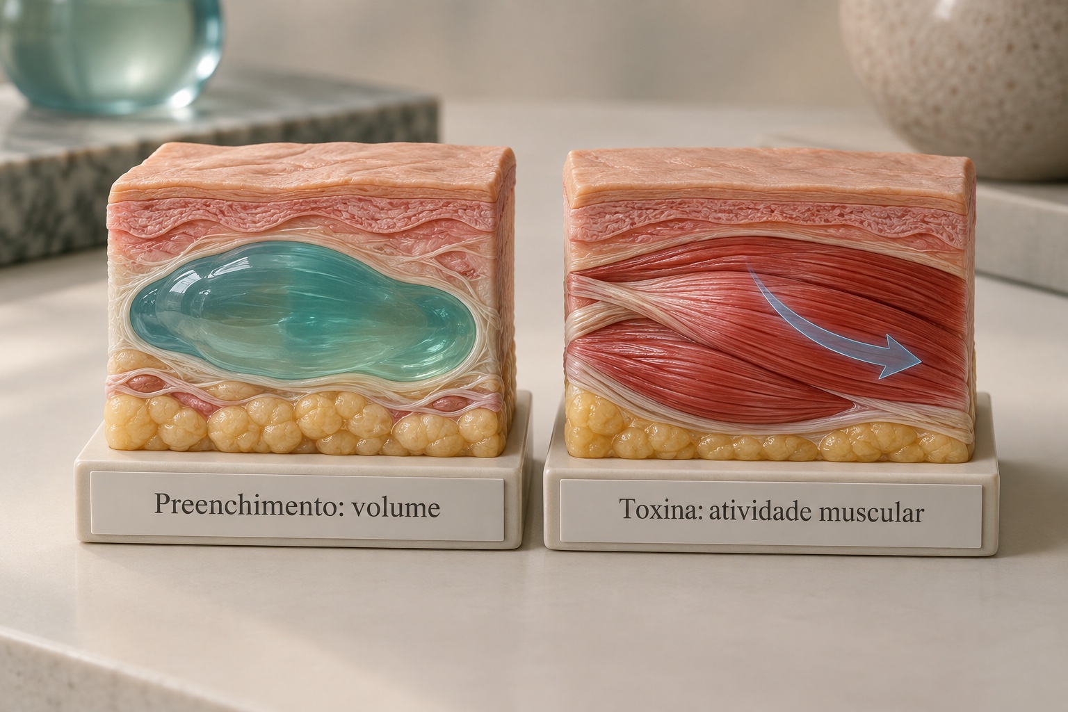 Modelos conceituais comparando volume e atividade muscular.