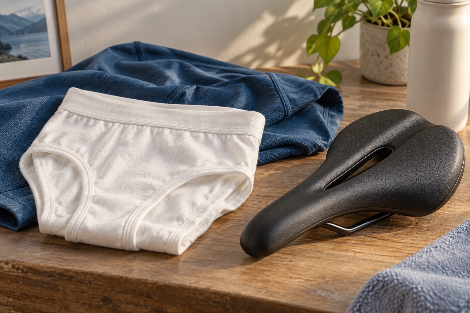 Tecidos de roupa e selim em composição de estúdio.